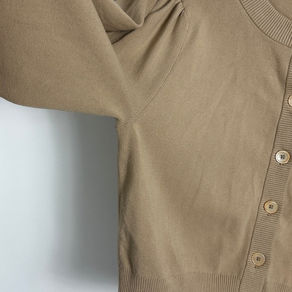 Aritzia Wilfred Alessia Puff Sleeve Cardigan Taupe Beige Sand Womens Size Large - Picture 8 of 16